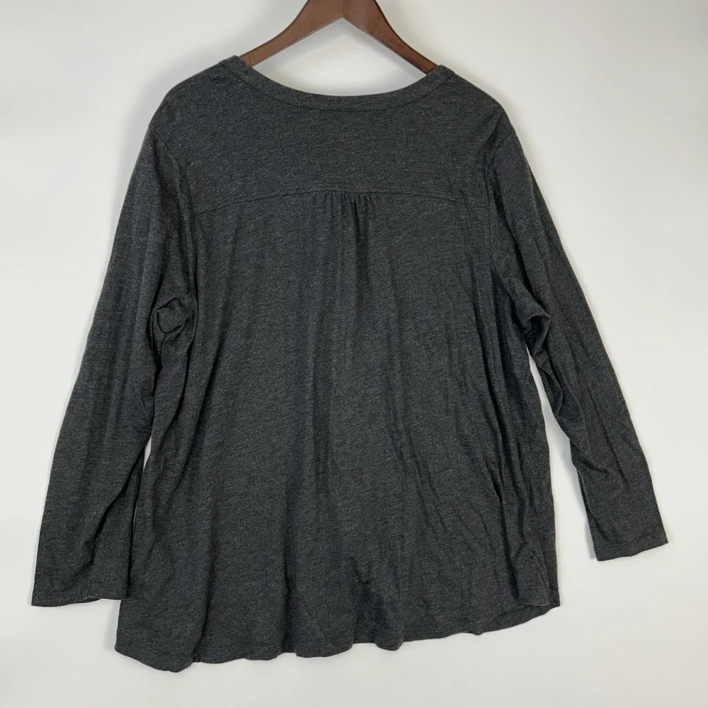 J Jill Womens Embroidered Top Size 2X Gray Button Up Modal‎ Stretchy Basic